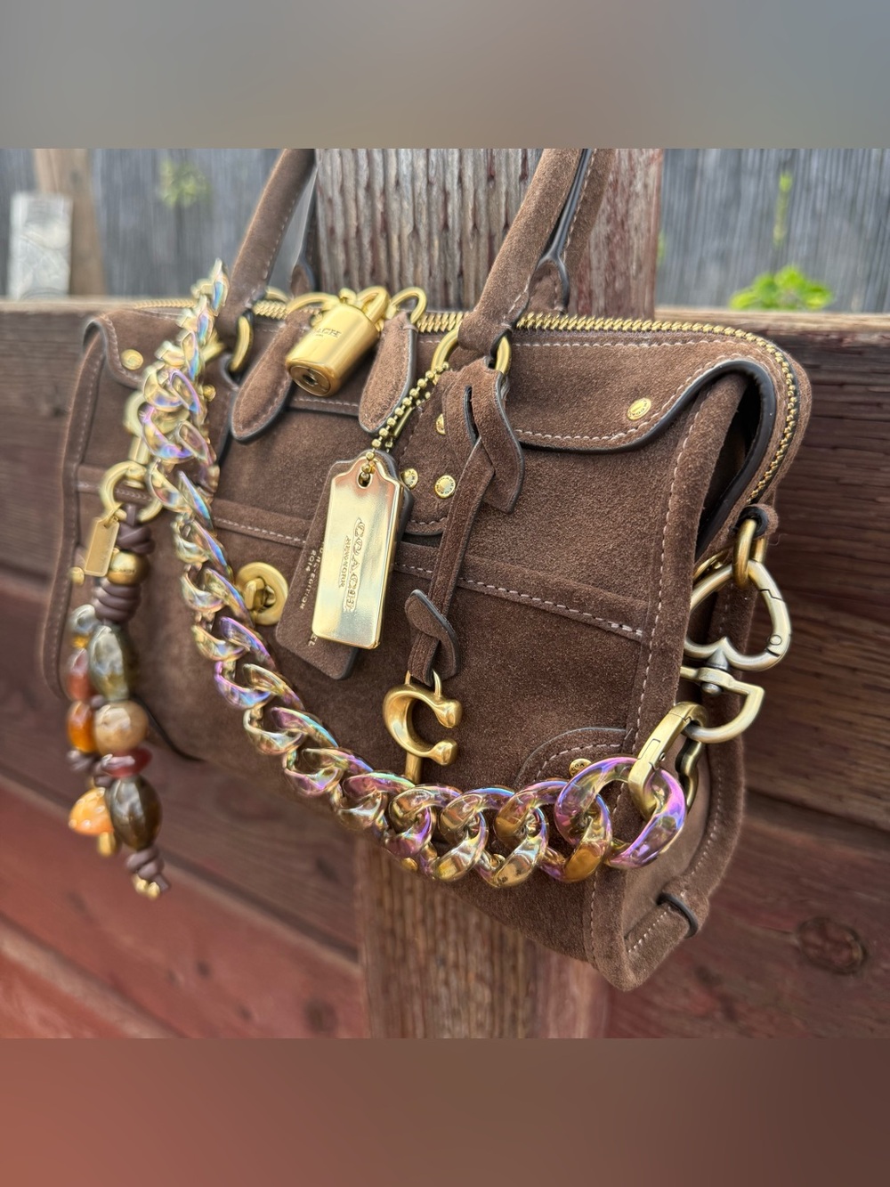 Novelty Strap| Bag Strap| Bronzed Iridescent Heart Chain Link| Heart Shaped - Picture 2 of 4